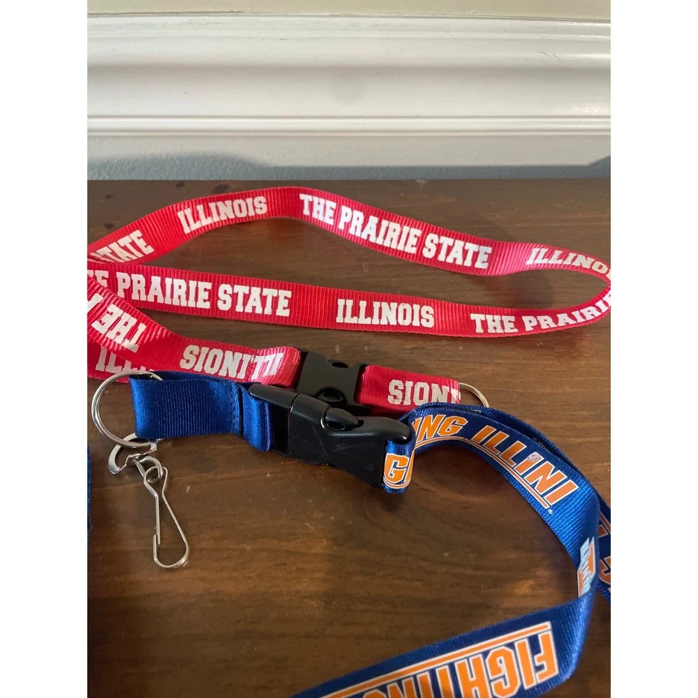 Lot of 2 Illinois Fighting Illini & The Prairie State Lanyards Blue Red NCAA
